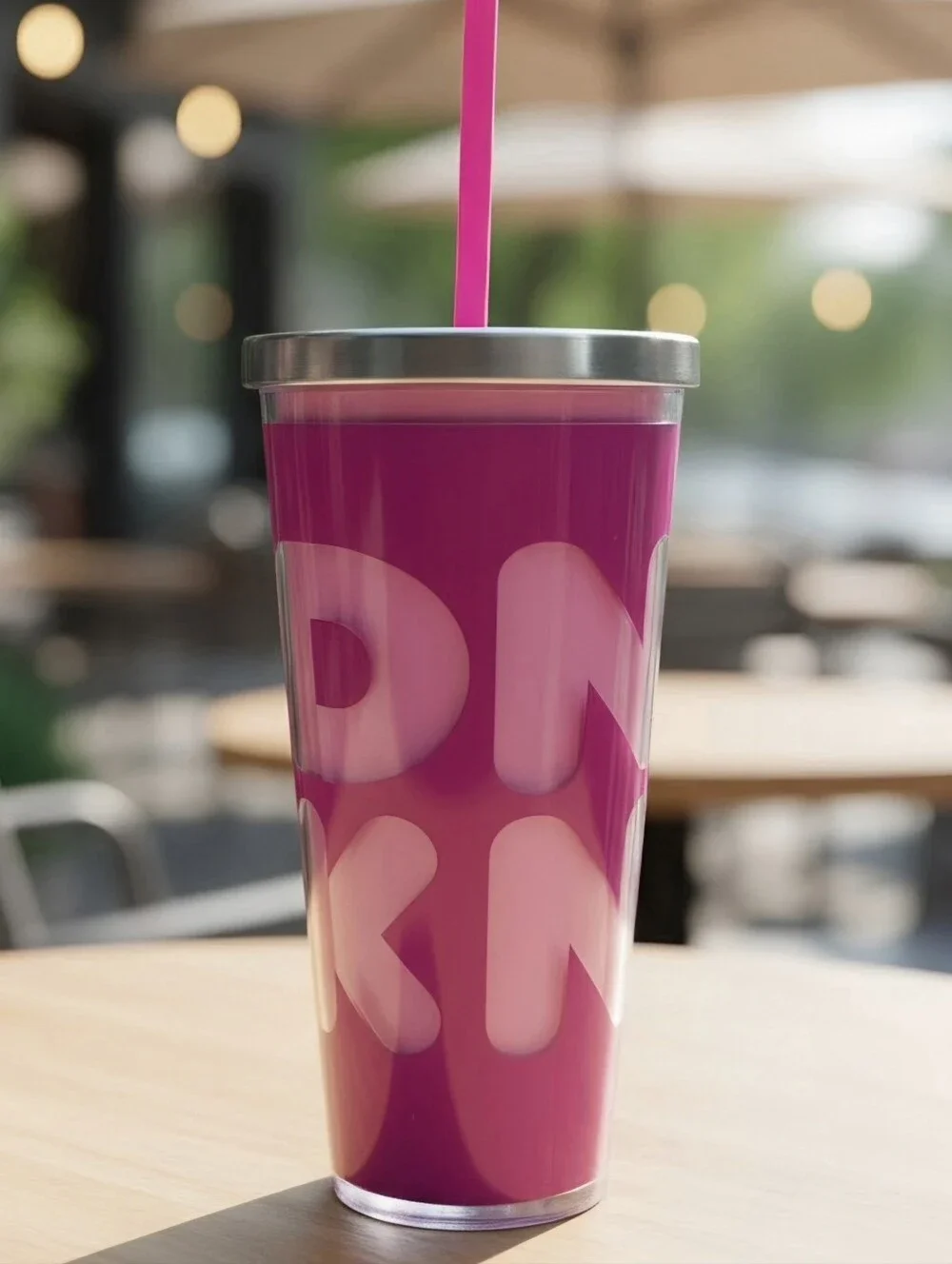 Dunkin' Tumbler Travel Mug Pink Reusable Cup with Straw. (2021)